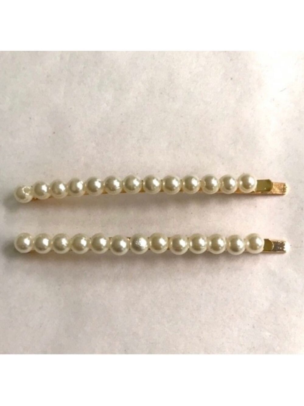 Gold Bobby Pins Ivory Pearl Embellished Pair - Picture 2 of 8